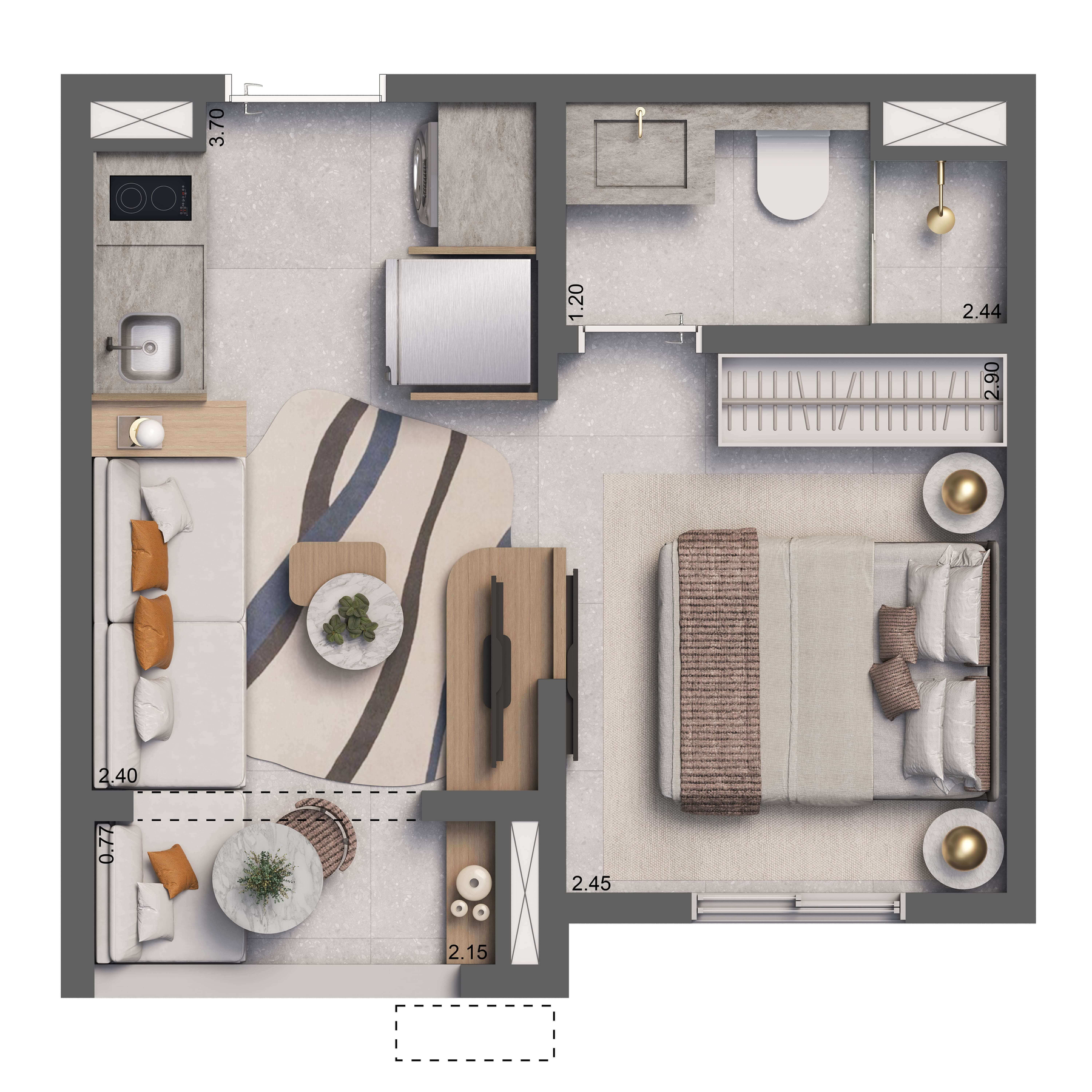 Planta 01 - 1 dorm 24m² - studio