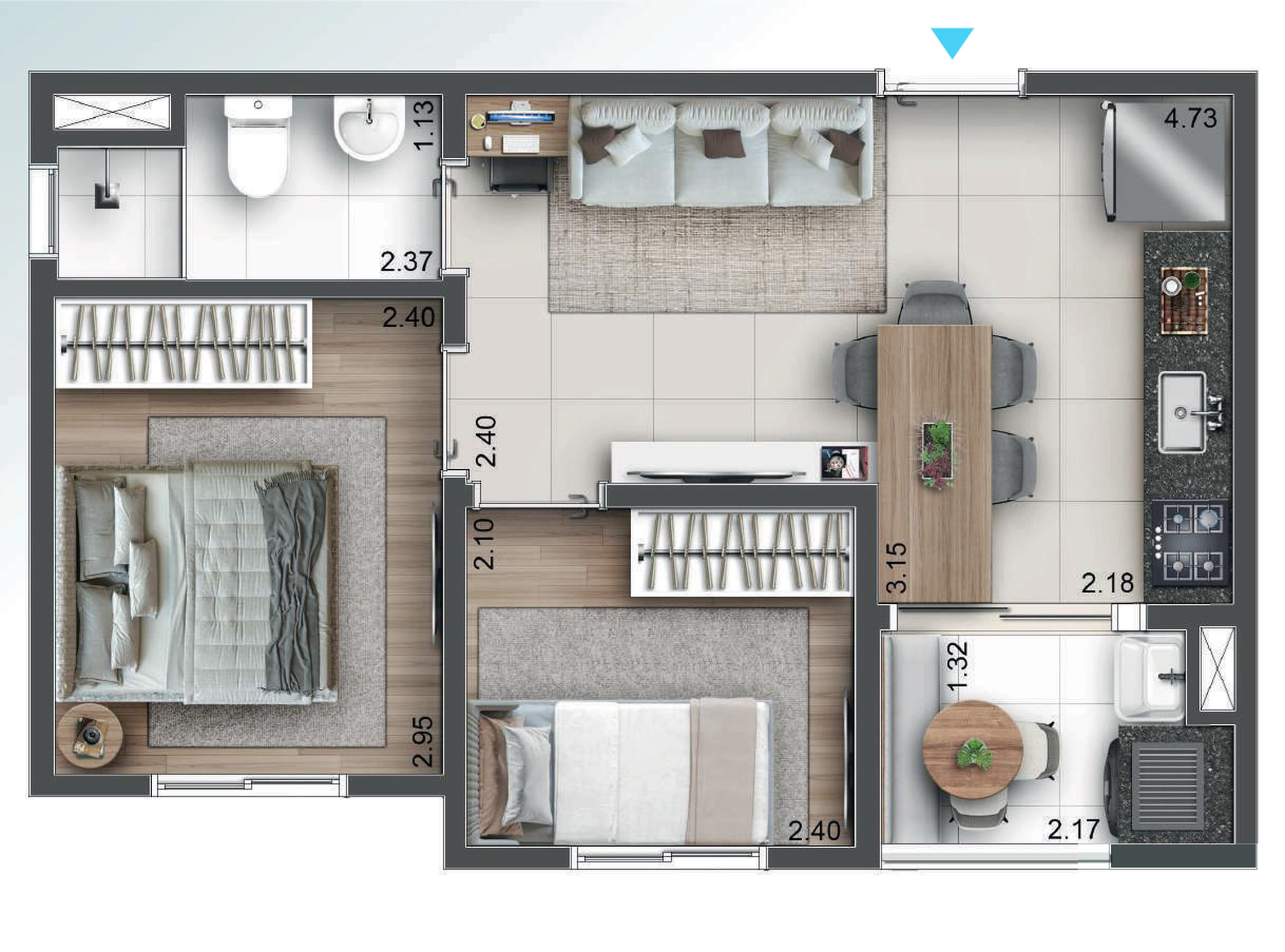 Planta 01 - 2 dorm 35m²